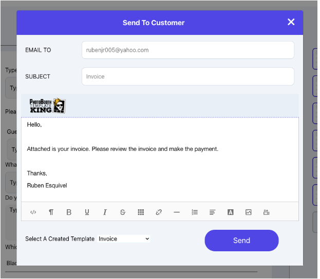 Email Template Invoice Selected Window Updated