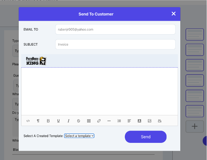 Sending Customer File Window Email Template Selection