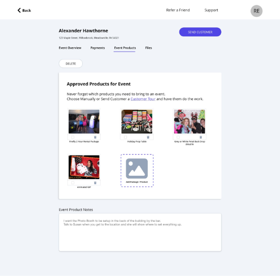 Event Products Tab Screenshot
