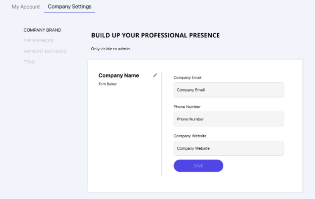 Company Settings Page