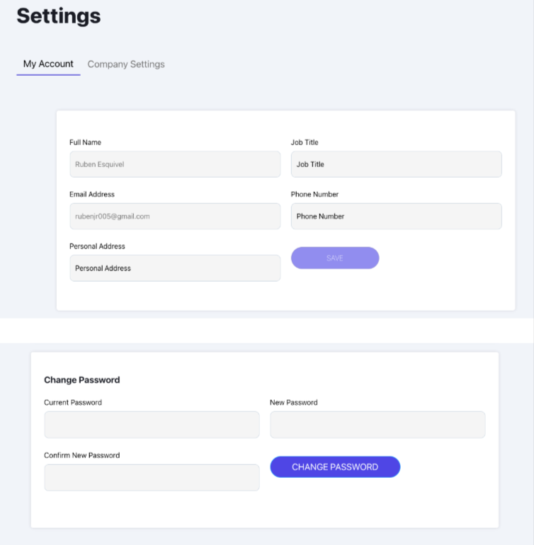 My Account Settings Page